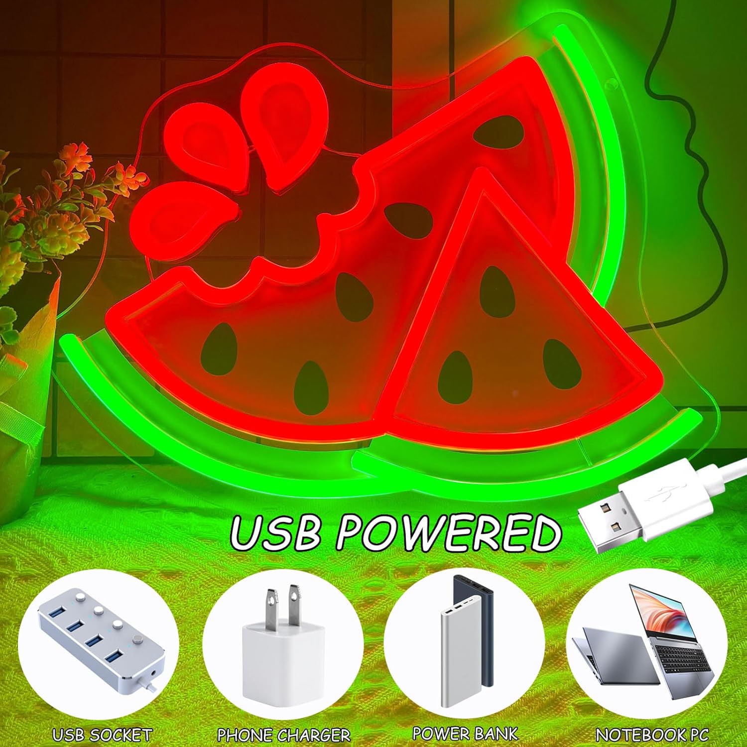 수박 네온사인 UV 프린트 USB 디밍 가능 LED 네 - Commercial Printing Shop 리뷰 및 가격
